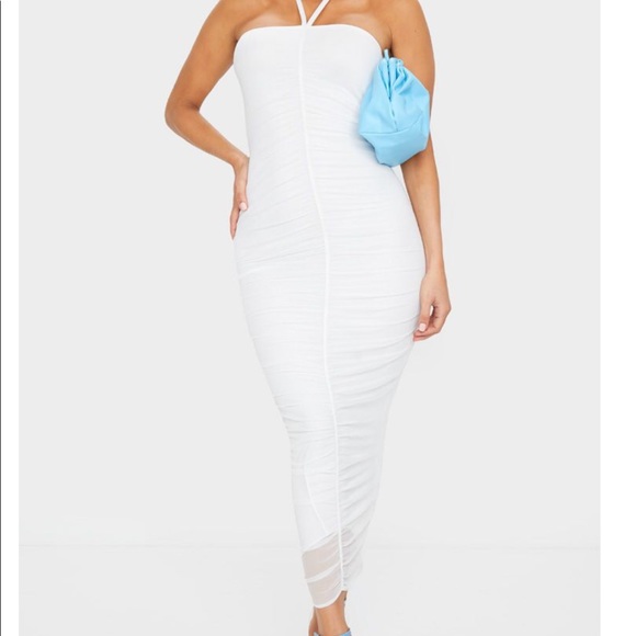 PrettyLittleThing Dresses & Skirts - White mesh ruched halterneck midaxi dress